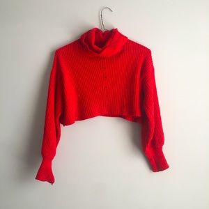 Vibrant Red Soft Crop Sweater